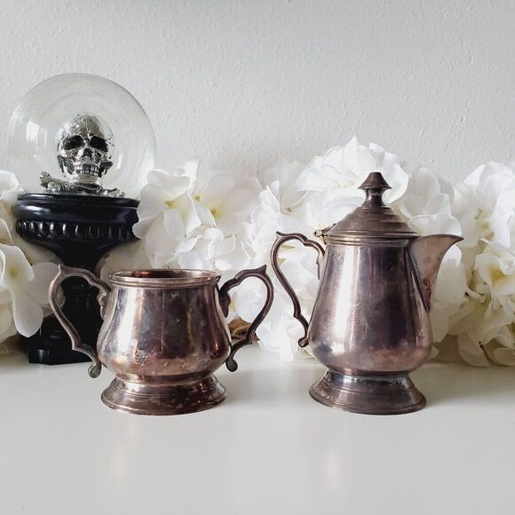 Vintage Victorian Silver Sugar Bowl and Creamer Set Decorative - Picture 9 of 16